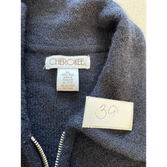 Vintage Cherokee 100% Wool Fair Isle Full Zip Classic Men’s Size XL Dark Navy - Picture 7 of 9